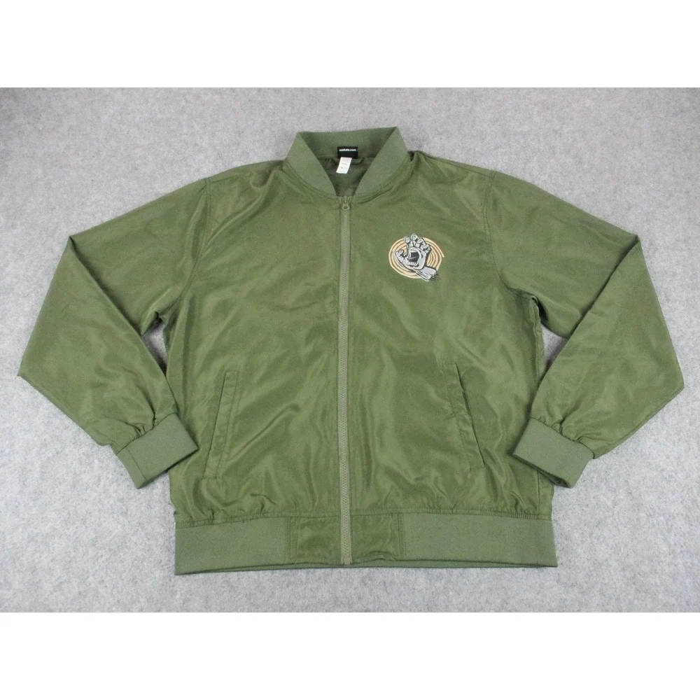 Santa Cruz Jacket Mens Large Green Screaming Hand Bomber Zip Lightweight Coat